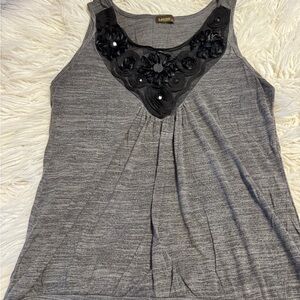 Lavish Maternity Gray Tank Top with Black Floral Accents